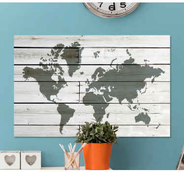 Puuharmaa maailmankartta canvas - Tenstickers