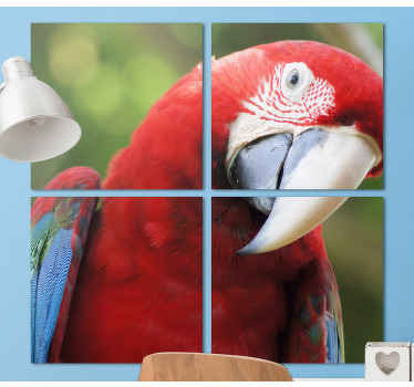 Impressões em canvas do animal do papagaio multicolor tropical. Papagaio vermelho com asas azuis em grande detalhe. Decore suas paredes. Envio imediato!