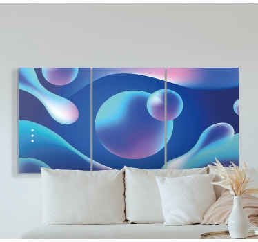 Impressões modernas de arte em tela gradiente. produtoazul com motivos líquidos em formas de círculo. Decore suas paredes. Obtenha com frete imediato!