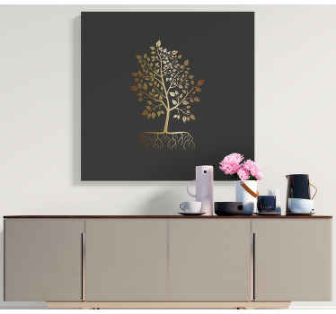 Wandbild Baum Gold mit wurzeln - TenStickers