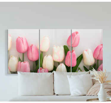 Tela de flores com a ilustração de um pequeno jardim de rosas brancas e rosa sobre um fundo claro, perfeita para complementar a decoração da sua casa