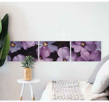 Tons de tela de flor roxa. Padrão de flor roxa em três painéis. Decore suas paredes. Obtenha com envio imediato!