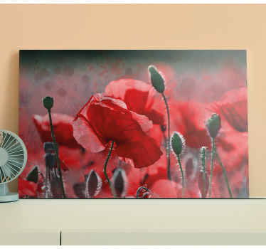 Leinwandbild Blume Rotes und grünes mohnfeld - TenStickers