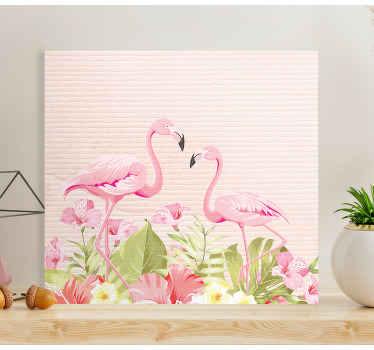 τροπικά λουλούδια και ζωικός καμβάς φλαμίνγκο - TenStickers