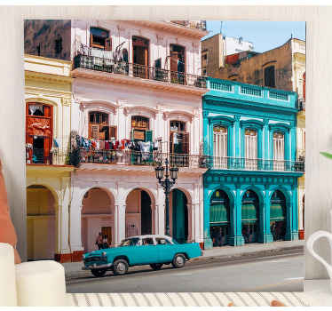 Cuadro para salón Diseño de calle y coche azul y rosa - TenVinilo