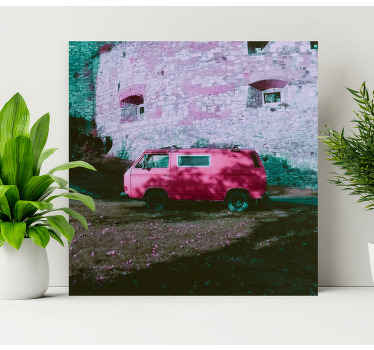 Cuadro para dormitorio Coche rosa y diseño de castillo rosa - TenVinilo