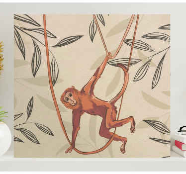 Baby monkey swinging on a plant nursery canvas - TenStickers