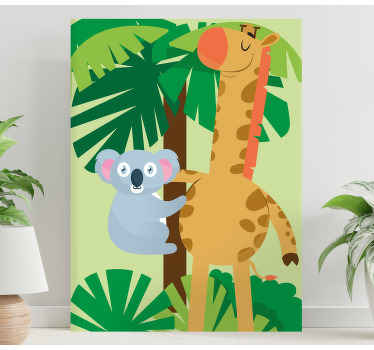 Leinwandbild Kinder Koalas umarmen eine giraffe - TenStickers
