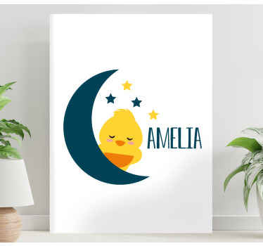 Cuadro aves Pollito en la luna con nombre - TenVinilo