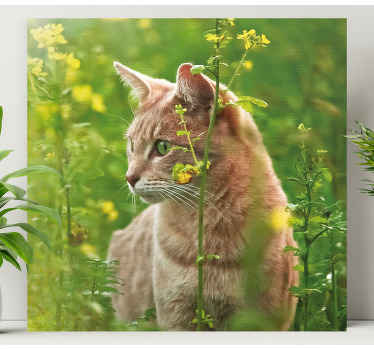Roztomilá kočka v květinovém prostoru květinové obraz - TenStickers