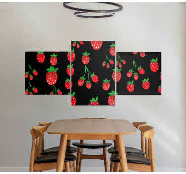 Preto com tela de frutas de morangos. Fundo preto. Forma de painel única e padrão de morango detalhado. Obtenha remessa imediata!