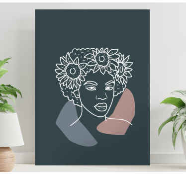 Cuadro de flores Girasol minimalista con mujer - TenVinilo