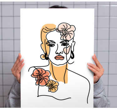 Cuadro de flores Rostro minimalista con orquídeas - TenVinilo