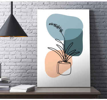Incrível tela minimalista de flores de orquídeas. Fundo branco com manchas de cor rosa e cinza. Vaso preto com orquídeas. Envio imediato!