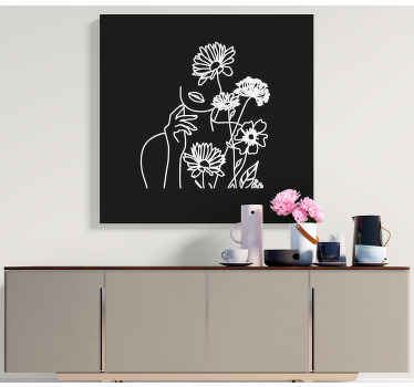 Cuadro de flores Mujer y girasoles minimalista - TenVinilo