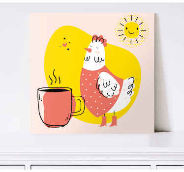 Cuadro aves Pollito vintage con taza - TenVinilo