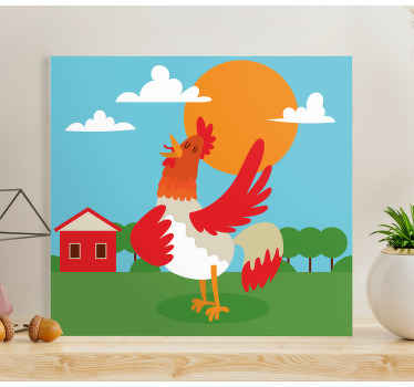 在动画片早晨鸟画布艺术的公鸡 - TenStickers