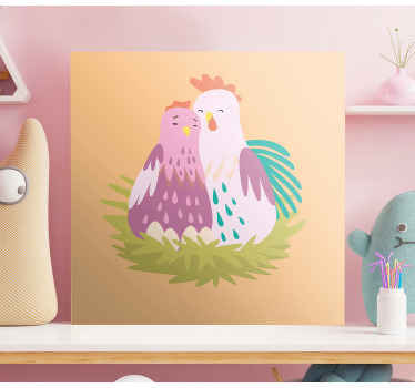 Cuadro aves Rosa pareja de pollito - TenVinilo