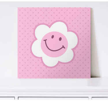 Flower pink and white smiley face canvas - TenStickers