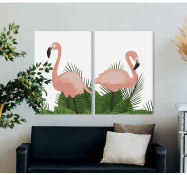 Flamingo moderno desenhado à mão arte em tela - é um conjunto de tela para deixar um toque de elegância e beleza da natureza em um espaço.
