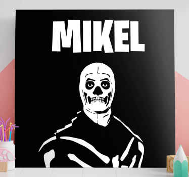 Fortnite caveira com gravuras de parede do quarto fortnite. Tela preta com um personagem de esqueleto branco. Obtenha com envio imediato!