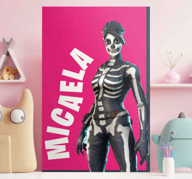 Impressões de parede do quarto da menina do crânio da fortnite. Este projeto tem um fundo rosa com um esqueleto de menina. Decore suas paredes. Envio imediato!