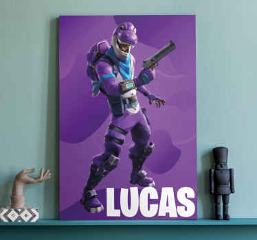 Impressões de parede de quarto de dinossauro de videogame. Obtenha este produtocom um caráter fortnite roxo colorido com nome feito sob encomenda. Envio imediato!