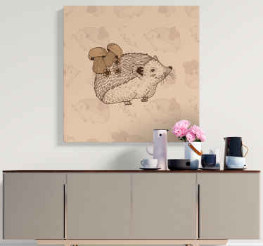 Tableau animaux hérisson beige aux champignons - TenStickers
