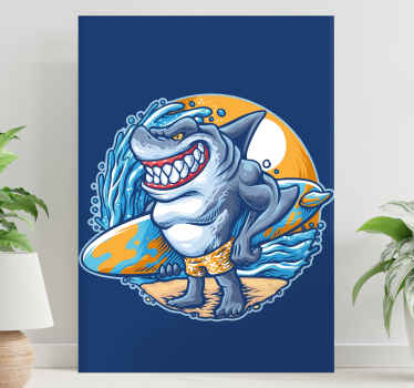 冲浪板鲨鱼卡通现代画布 - TenStickers