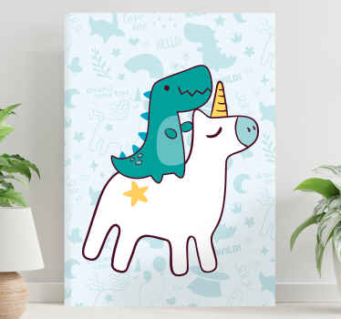 Quadro moderno Desenho de desenho animado de dinossauro unicórnio - TenStickers