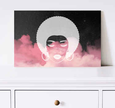 Mulher afro com fundo estrelado impressões em tela 3d. Silhueta da arte moderna com uma estética incrível. Obtenha remessa imediata.