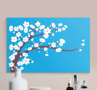 Cuadro 3d Flores blancas con fondo azul - TenVinilo