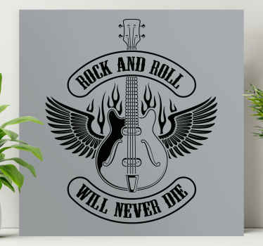 Cuadro musical Guitarra en fuego con texto rock - TenVinilo