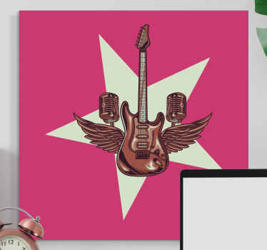 Cuadro musical Ilustración de guitarra y micrófonos. - TenVinilo