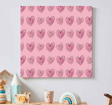 Doodle hearts pink pattern canvas - TenStickers