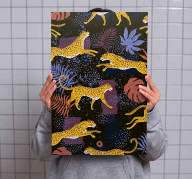 Cuadro animales Leopardos de hojas tropicales en la oscuridad - TenVinilo