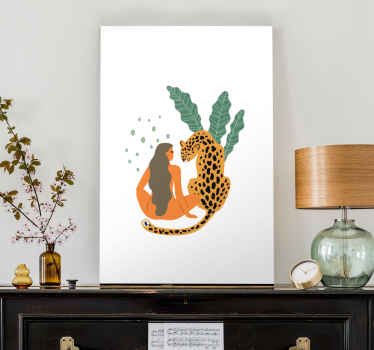 Leinwandbild frau und leopard umarmen sich - TenStickers