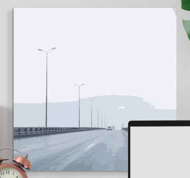 Tynd diagonal bro, tåget udsigt på lærredsprint - TenStickers