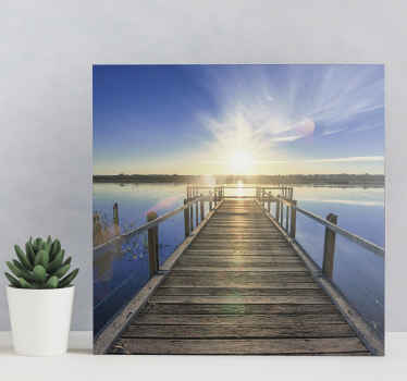 Træ dock bro solnedgang udsigt 3d lærred print - TenStickers