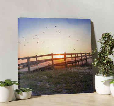 Cuadro 3d Puente de madera marrón vista del atardecer - TenVinilo