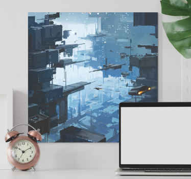 Cuadro ciudades Ciudad futurista con naves espaciales. - TenVinilo