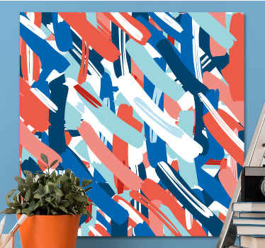 červená modrá a bílá tahy štětce moderní obraz - TenStickers