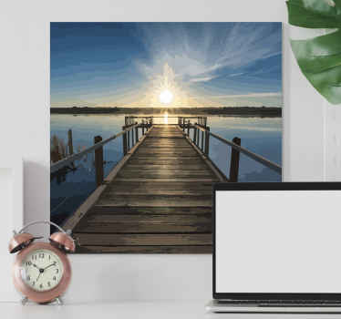Træ dock bro solnedgang udsigt 3d lærred print - TenStickers