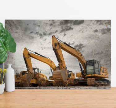 Quadro moderno Escavadeira amarela com pedras cinzentas e céu - TenStickers