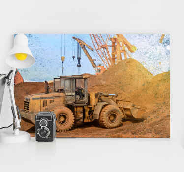 Yellow excavator in the dirt modern canvas - TenStickers