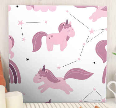 Tableau licorne dessins roses avec des étoiles - TenStickers