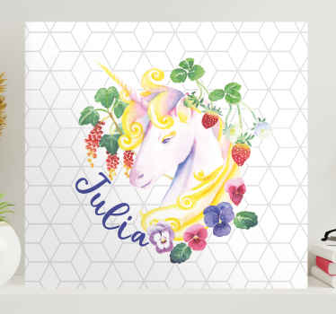 Cuadro personalizable Cabeza de unicornio sobre baldosas hexagona - TenVinilo