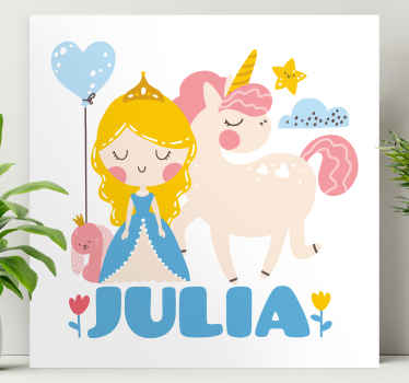 Cuadro personalizable Príncipes de dibujos animados y unicornio - TenVinilo