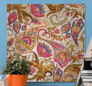 Cuadro de flores Patrón ornamental pintado de rosa y azul - TenVinilo