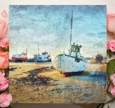 Pânză de peisaj vintage cu șase pânze albe - TenStickers